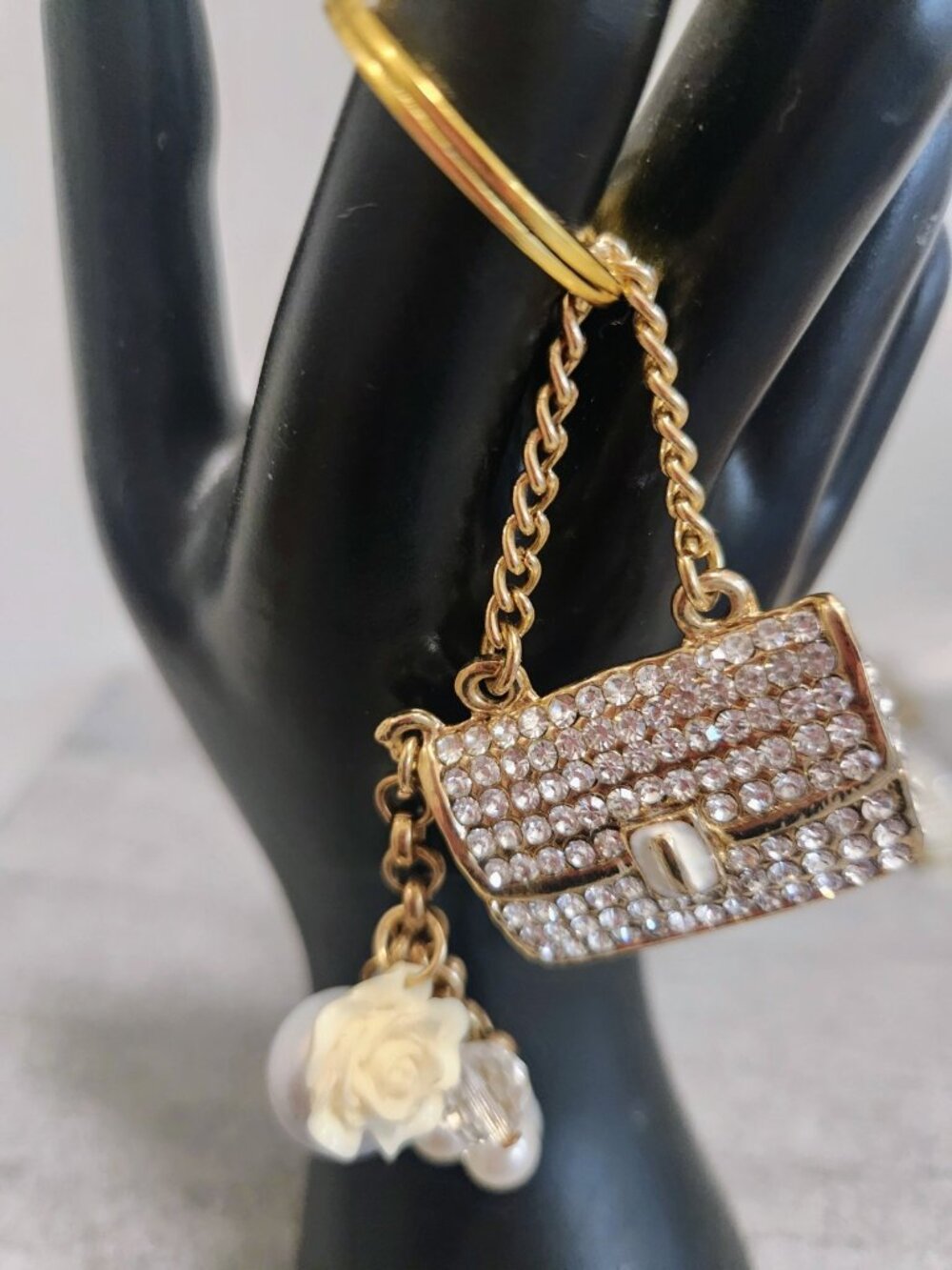 Purse Charm with Cluster of Beads Rhinestone Knapsack Hand Bag Accessories
